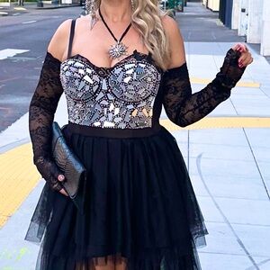 NEW Silver Mirrors and Black Embellished Corset Crop Top